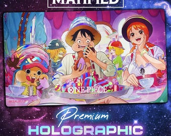 Holographic Foil Whole Cake Island Luffy, Nami, & Chopper Playmat – One Piece TCG Customized Matified