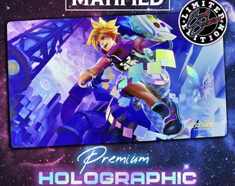 Holographic Foil Arcade Ezreal Playmat – Riftbound Chinese Limited Promotional Exclusive League of Legends TCG Custom Matified