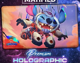 Custom Lorcana Holographic Foil Playmat – Stitch Little Rocket – TCG Gaming Mat – Matified