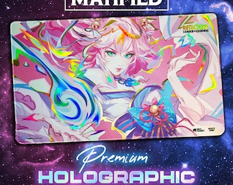 Holographic Foil Ahri Inquisitive Playmat – Spiritforged Riftbound League of Legends TCG Customized Matified