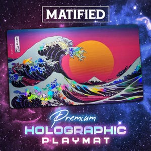 Holographic Foil Retro Japanese Great Wave Playmat Customized Matified