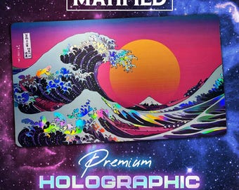 Holographic Foil Retro Japanese Great Wave Playmat Customized Matified