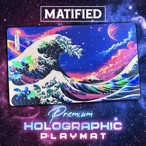 Holographic Foil Neon Cosmic Japanese Great Wave Playmat Customized Matified