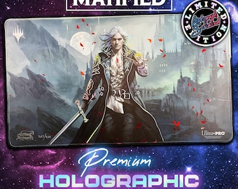 Holographic Foil Sorin Crimson Vow Magali Villeneuve Playmat – Signed by the artist Magali Villeneuve and serialized Magic the Gathering TCG