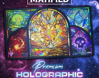 Holographic Foil Dominaria United Stained-Glass Land Playmat – Magic the Gathering TCG Customized Matified
