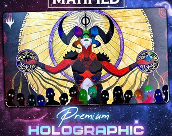 Holographic Foil Sheoldred, the Apocalypse Playmat – Magic the Gathering TCG Customized Matified