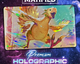 Holographic Foil Golden Traveling Chocobo Playmat – Magic the Gathering Final Fantasy TCG Customized Matified