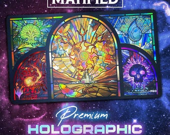 Holographic Foil Dominaria United Stained Glass Land Playmat – Magic the Gathering TCG Customized Matified