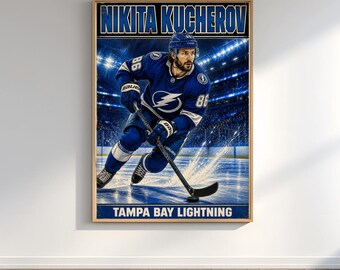 Nikita Kucherov Poster, Tampa Bay Lightning Wall Art, NHL Vintage Poster, Sports Decor, Retro Comic Print, Hockey Fan Gift