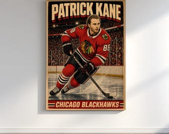 Patrick Kane Poster, Chicago Blackhawks Wall Art, NHL Vintage Poster, Retro Comic Print, Hockey Fan Gift