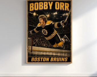 Bobby Orr Poster, Boston Bruins Wall Art, NHL Vintage Poster, Retro Comic Print, Hockey Fan Gift
