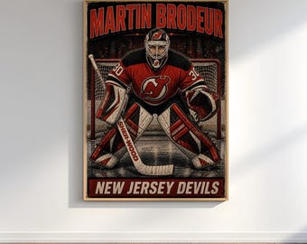 Martin Brodeur Poster, New Jersey Devils Wall Art, NHL Vintage Poster, Hockey Gift, Sports Decor, Retro Comic Print, Hockey Fan Gift