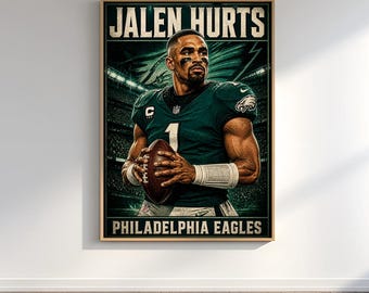 Jalen Hurts Poster, Philadelphia Eagles Wall Art, NFL Vintage Poster, Football Gift, Sports Decor, Retro Comic Print, NFL Fan Gift