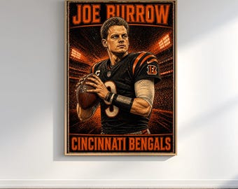 Joe Burrow Poster, Cincinnati Bengals Wall Art, NFL Vintage Poster, Retro Sports Print, Man Cave Decor, NFL Fan Gift