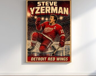 Steve Yzerman Poster, Detroit Red Wings Wall Art, NHL Vintage Poster, Retro Comic Print, Hockey Fan Gift