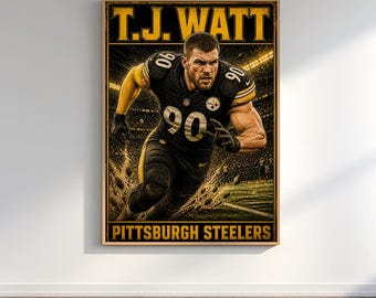 T.J. Watt Poster, Pittsburgh Steelers Wall Art, NFL Vintage Poster, Football Gift, Sports Decor, Retro Comic Print, NFL Fan Gift