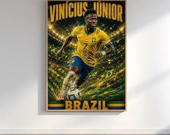 Vinicius Junior Brazil World Cup Poster | Soccer Wall Art, Football Print, Brazil Fan Gift, Soccer Bedroom Decor, Printable Poster