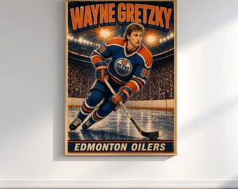Wayne Gretzky Poster, Edmonton Oilers Wall Art, NHL Vintage Poster, Retro Comic Print, Hockey Fan Gift