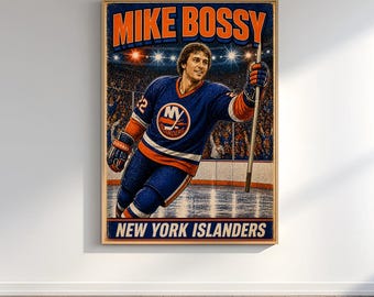 Mike Bossy Poster, New York Islanders Wall Art, NHL Vintage Poster, Retro Comic Print, Hockey Fan Gift