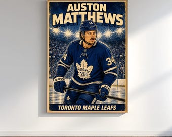 Auston Matthews Poster, Toronto Maple Leafs Wall Art, NHL Vintage Poster, Retro Comic Print, Hockey Fan Gift