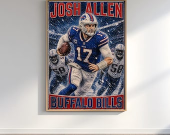 Josh Allen Poster, Buffalo Bills Wall Art, NFL Vintage Poster, Retro Sports Print, Man Cave Decor, NFL Fan Gift