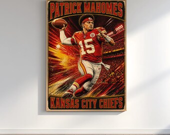 Patrick Mahomes Poster, Kansas City Chiefs Wall Art, NFL Vintage Poster, Retro Sports Print, Man Cave Decor, NFL Fan Gift