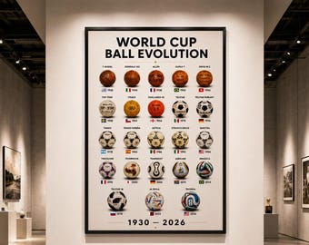 World Cup Ball Evolution Poster | Soccer World Cup Balls History 1930–2026 | Soccer Fan Gift | Vintage to Modern World Cup Ball Print