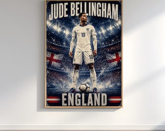 Jude Bellingham England World Cup Poster | Soccer Wall Art, Football Print, England Fan Gift, Soccer Bedroom Decor, Printable Poster