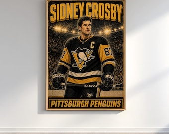 Sidney Crosby Poster, Pittsburgh Penguins Wall Art, NHL Vintage Poster, Retro Comic Print, Hockey Fan Gift