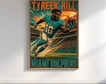Tyreek Hill Poster, Miami Dolphins Wall Art, NFL Vintage Poster, Retro Sports Print, Man Cave Decor, NFL Fan Gift