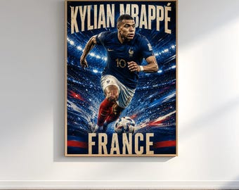 Kylian Mbappé France World Cup Poster | Soccer Wall Art, Football Print, Mbappé Fan Gift, Soccer Bedroom Decor, Printable Poster