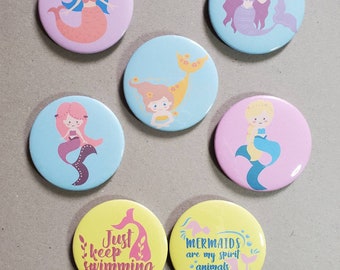 Mermaid Pinback Buttons 2.25 inches