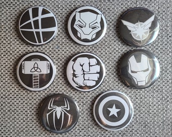 Marvel Pinback Buttons - Black and Grey 2.25-inch diameter
