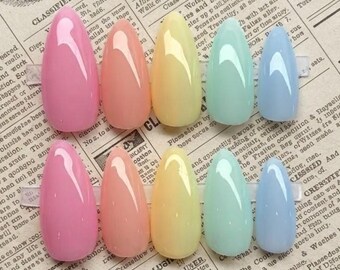 Rainbow Pastel Press On Nails, Ombre Minimalist Gel Look Set (Handmade)