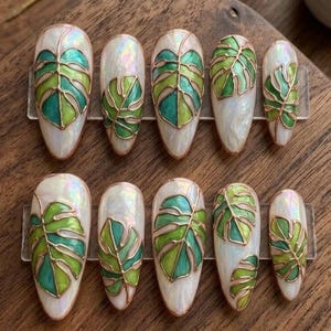 Monstera Press on Nails - Etsy