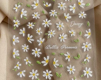 White Daisy Nail Art Stickers, Botanical Spring Vibes For False Nails