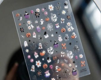 Halloween Nail Stickers, Spooky Ghost Pumpkin Spider Web Manicure Wraps