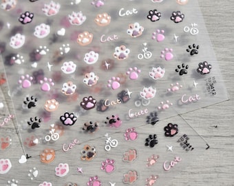 Cat Paw Nail Stickers, Kawaii Cartoon Animal Nail Art Decals
