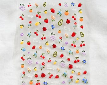 Fruit Butterfly Nail Stickers, Kawaii Cartoon Decals, 3D Manicure Decorations
