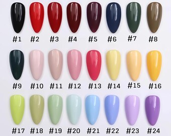 Handmade Press On Nails, Solid Color Set, Red, Blue, Green, Black, Pastel