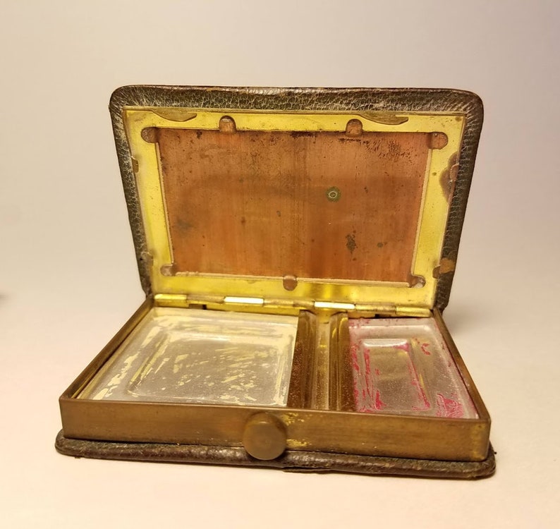 Leather Copper Brass Art Deco Leather Compact Book