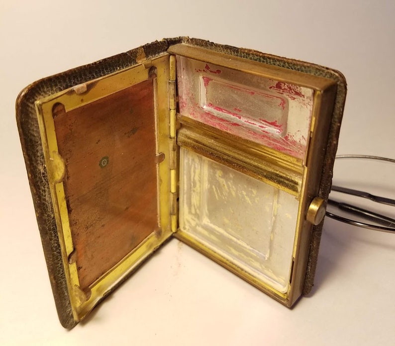 Leather Copper Brass Art Deco Leather Compact Book