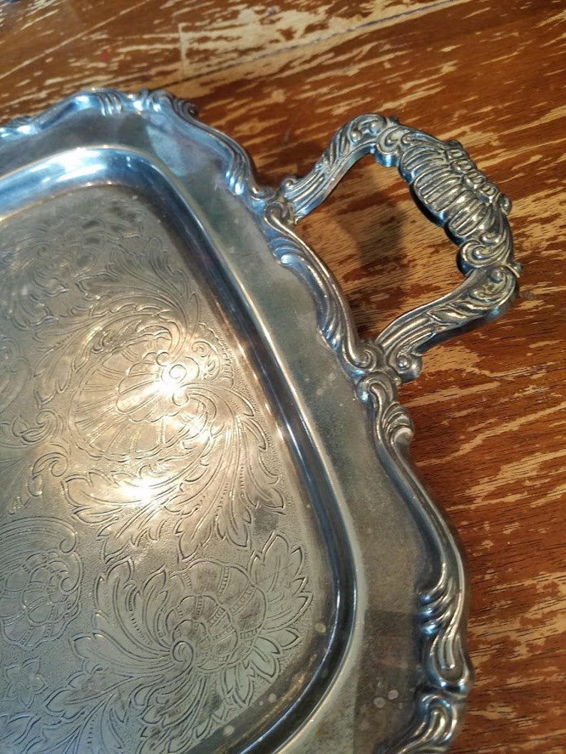 Silver Oneida Footed Waiter Tray Scroll Butler Etsy