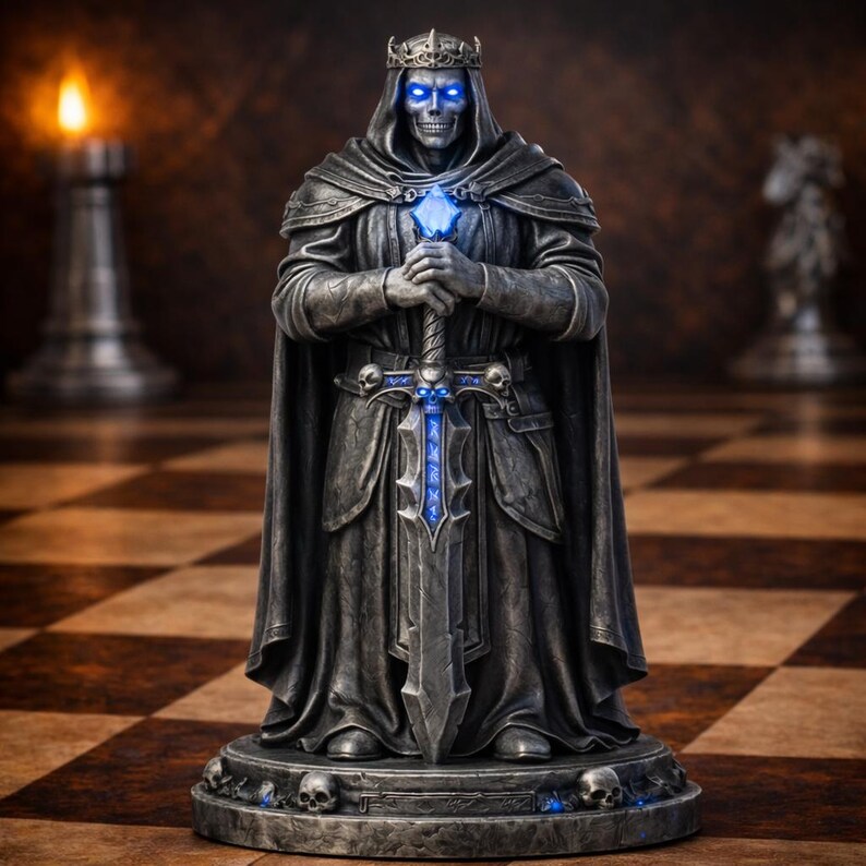 Death Rider Chess Set Dark Fantasy Chess Set | Medieval Knight, Necromancer, Undead King 3D ...