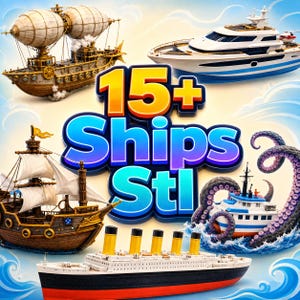 Pakiet STL 15+ statków | Pirat, Titanic, Okręt wojenny, Jacht, Sterowiec (modele do druku 3D)