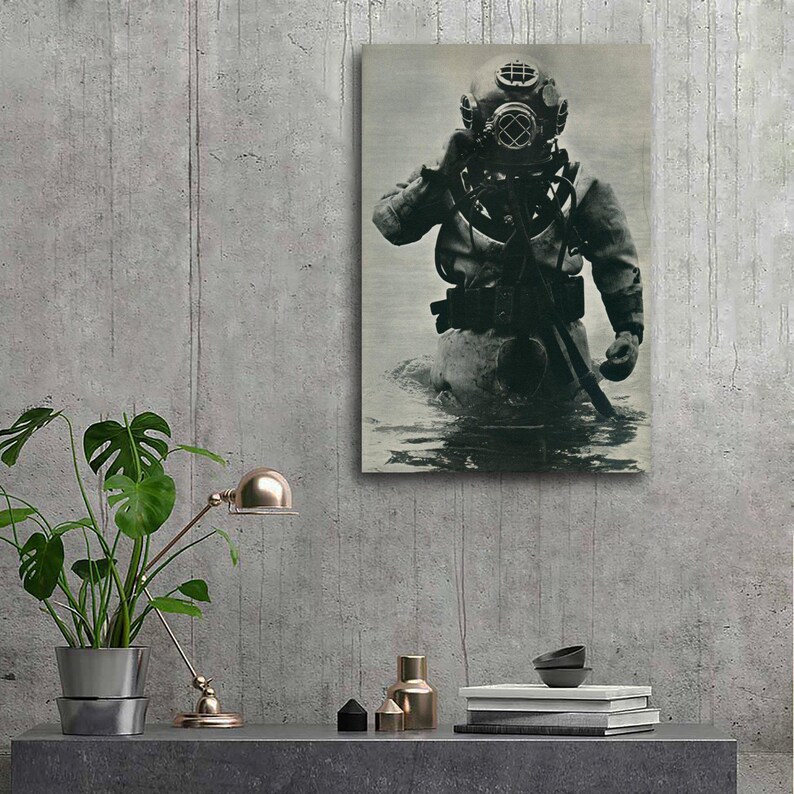 Vintage US Navy Diver in Mark-v Diving Helmet and Suit Canvas Wall Art ...