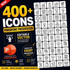 Paquete de más de 400 iconos para PowerPoint / Iconos vectoriales y de presentación editables para empresas / Recursos para PPT / Descarga digital