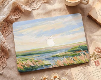 Green Fields Sky Oil Painting Pretty MacBook Case Laptop Hard Cover for 2026 New Neo 13 Air 15/13/11 Mac Pro 16/15/14/13 inch M5 M4 M3 M2 M1