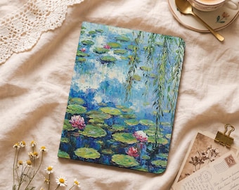 Monet Water Lilies Painting iPad Case with Pencil Holder Cover for Air 11/13 in, iPad 10th/11th Gen A16 11 inch, iPad Pro 12.9", Mini 4/5/6