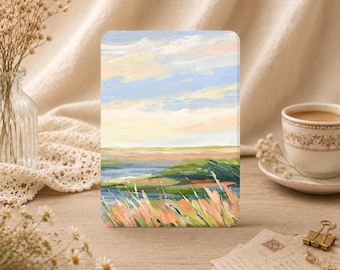 Green Field Sky Pretty Print Kindle/Kobo Case(6/7 inch) for Paperwhite 12/11th Gen, Colorsoft, Kindle 10th Cover with Strap, Custom Monogram